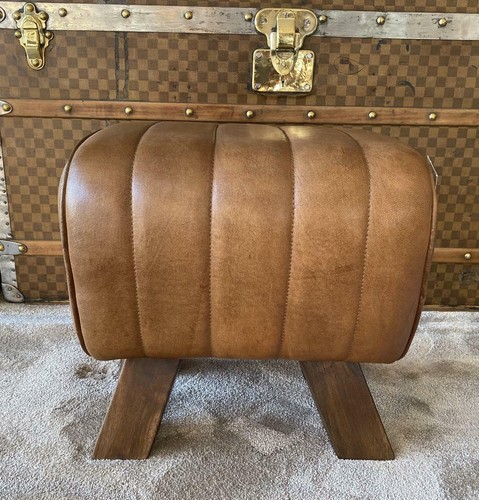 Brown leather stool - brown,