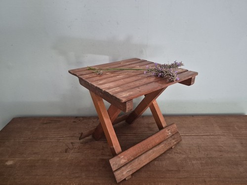 Vintage wooden folding stool - vintage,