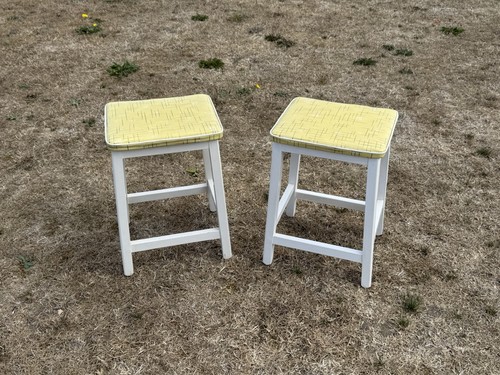 Vintage pair leatherette stool - leatherette,