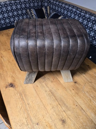 Black leather stool - leather,
