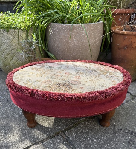 Vintage red floral foot stool - floral,