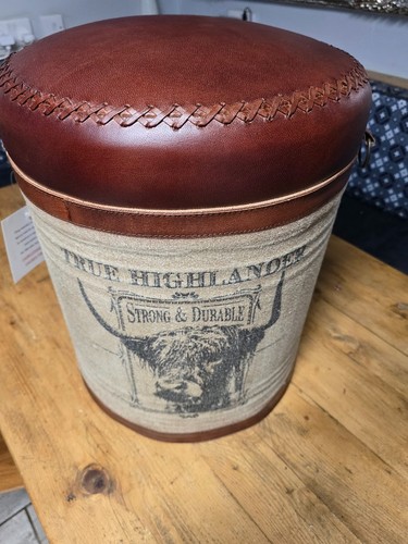 Brown leather stool - leather,