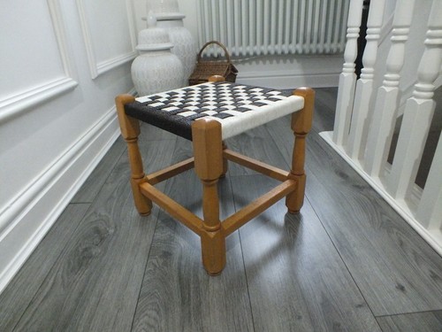 Vintage wooden weavework stool - wooden,