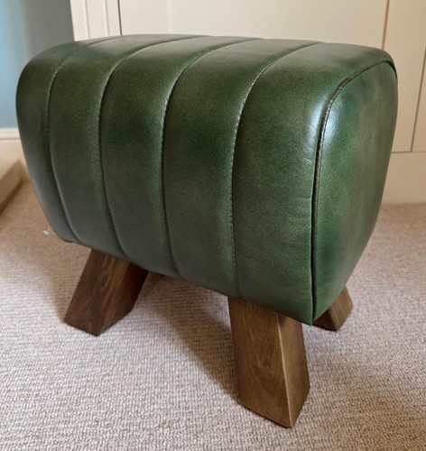 Green leather stool - green,
