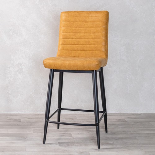 Yellow bar stool - yellow, leather